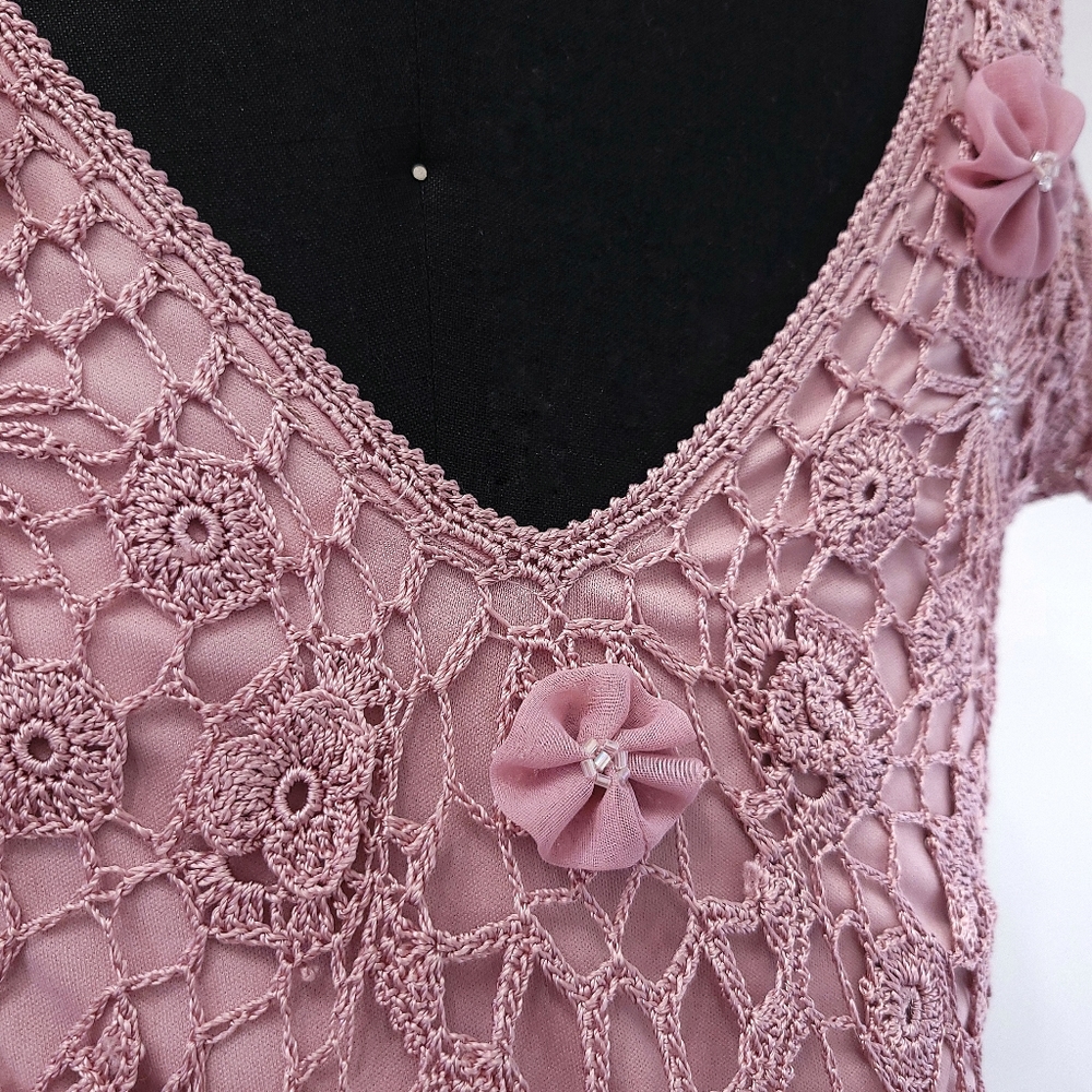 Vintage Y2K Crochet Beaded Regency Fairycore Daphne Bridgerton Slip Dress - Picture 13 of 14